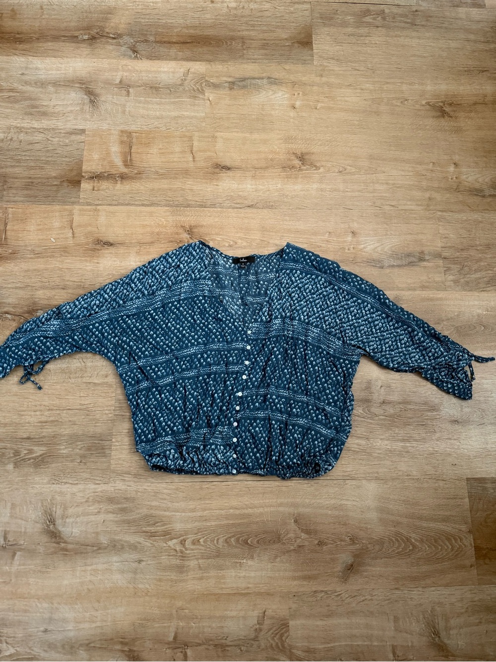 Blue Patterned Button Front Blouse